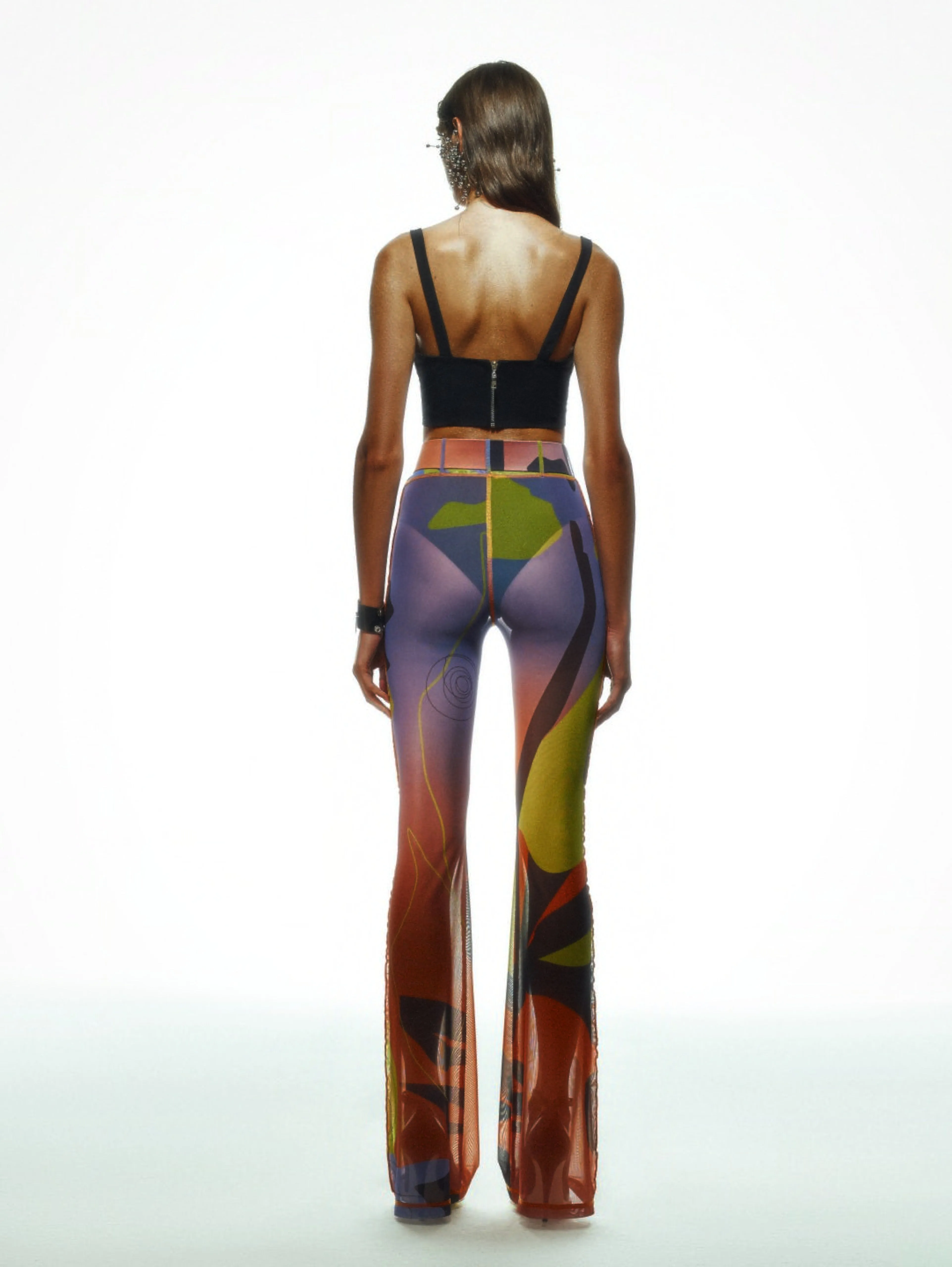 Tainted Flower Mesh Pants in Orange