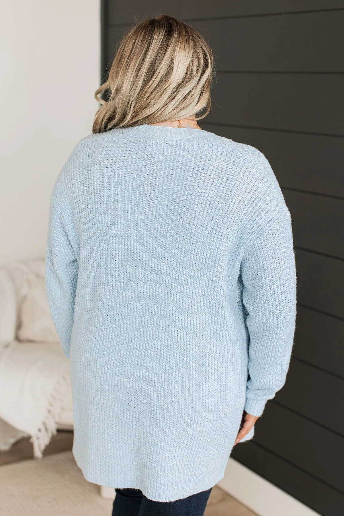 Take Me Places Knit Cardigan- Baby Blue