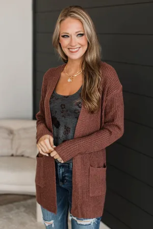Take Me Places Knit Cardigan- Red Bean