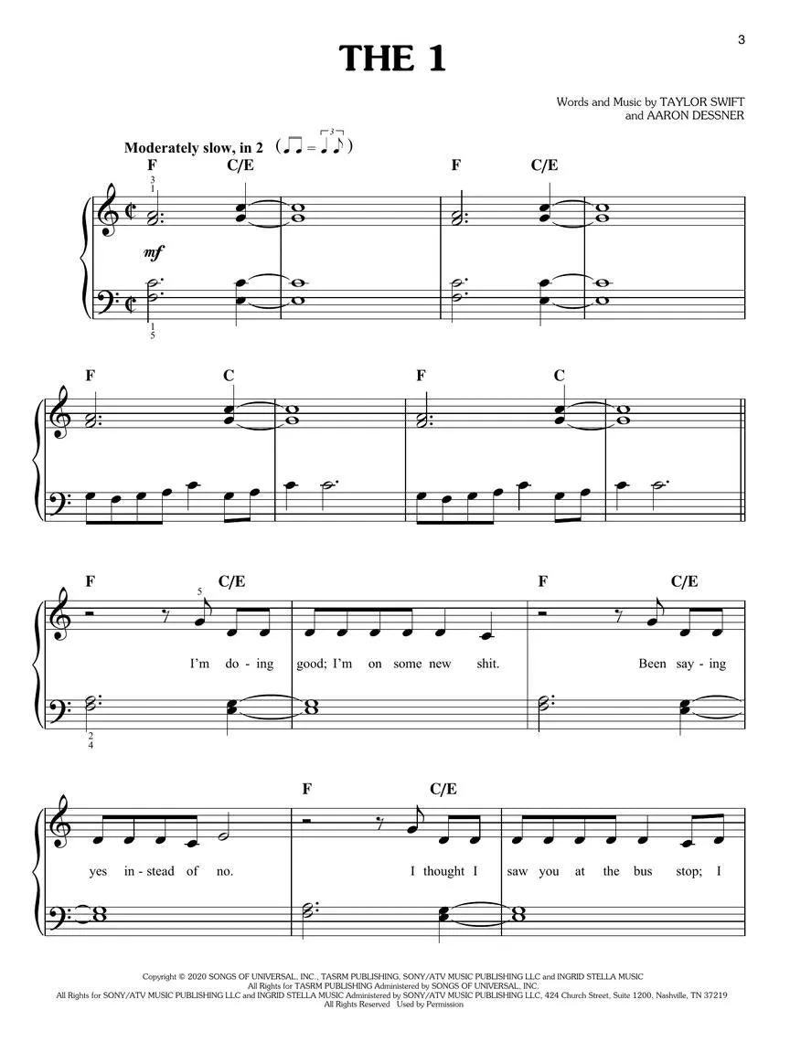Taylor Swift - Folklore for Easy Piano