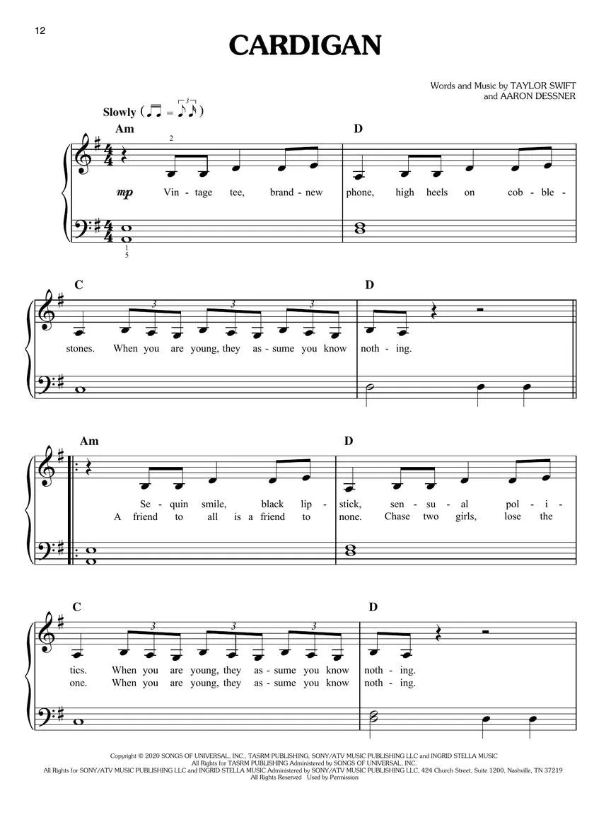 Taylor Swift - Folklore for Easy Piano