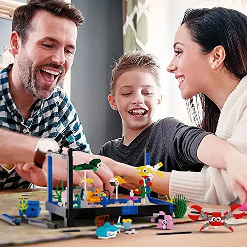 Tenhorses Fish Tank Building Block Set, Lighting Aquarium Sets Including Marine Life, a Submarine and a Treasure Chest, Building Block Toy for 6 , Gift for Sea Lovers.