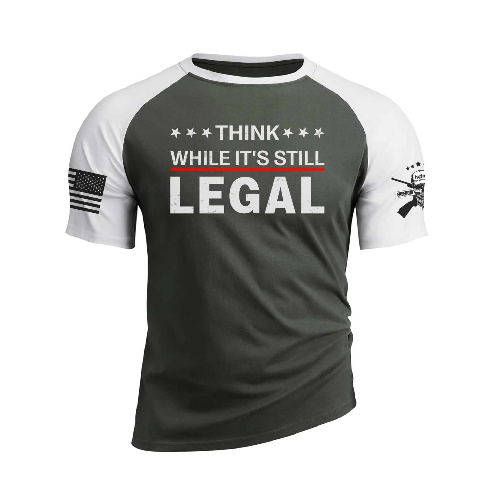THINK WHILE IT'S STILL LEGAL RAGLAN GRAPHIC TEE