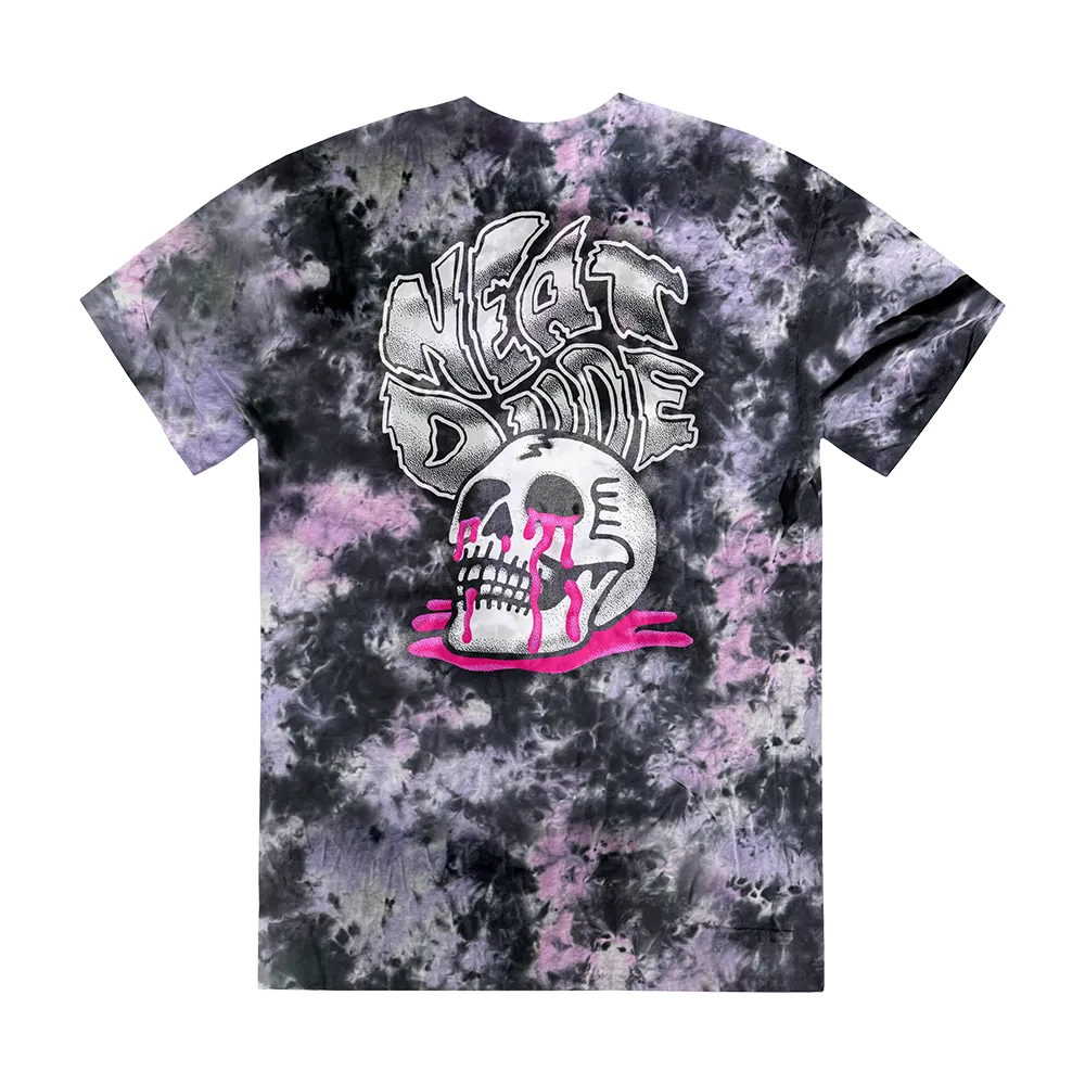 Tie Dye Skull Puddle Tee - Pink/Black