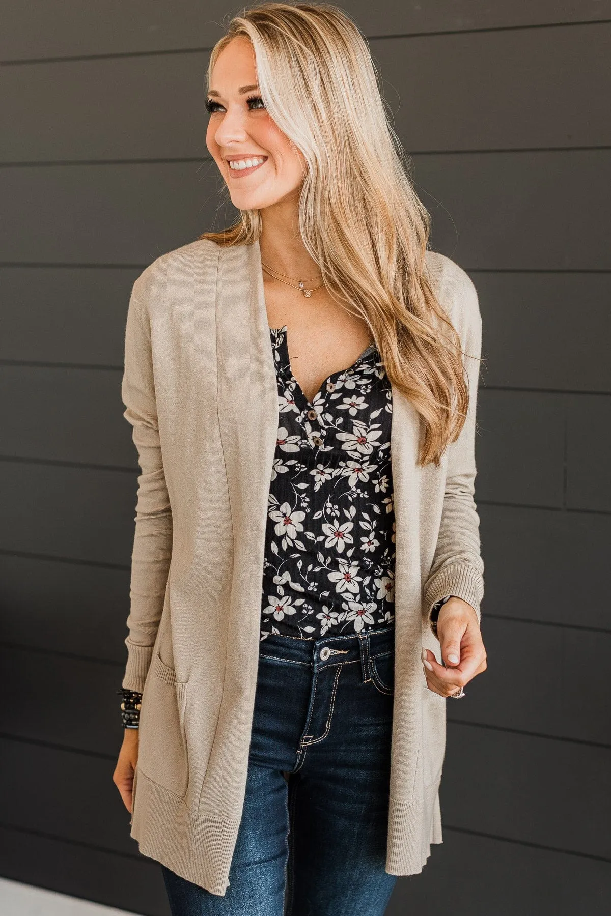 Time To Be Alive Drape Cardigan- Light Taupe