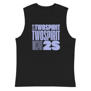 Two Spirit Indigenous Pride Lavender Word Block Art on Black Relaxed Fit Sleeveless Tank Top