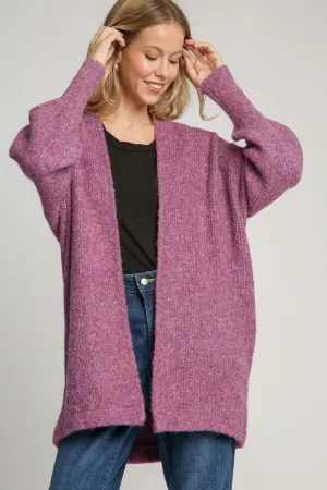 Umgee Full Size Wool Blend Open Front Lantern Sleeve Cardigan Plus Size