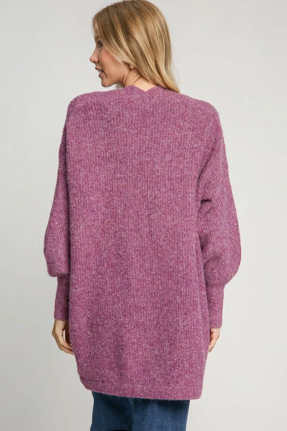 Umgee Full Size Wool Blend Open Front Lantern Sleeve Cardigan Plus Size