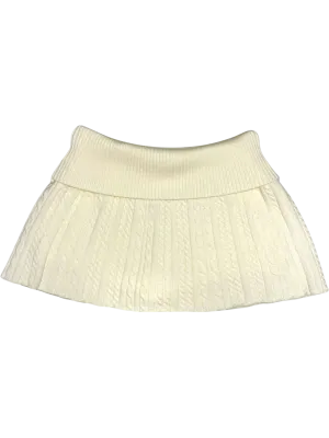 Vanilla Butter Cable Knit Fold Over Mid-Rise Skirt (Light Yellow)