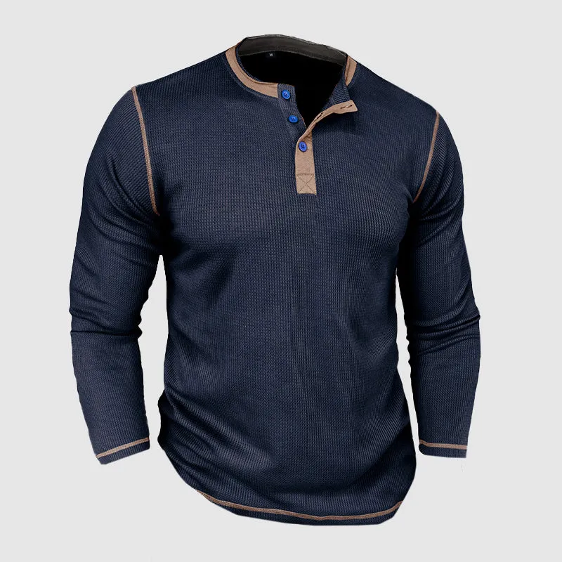 Versatile Slim Fit Long Sleeve Henley Shirt for Men