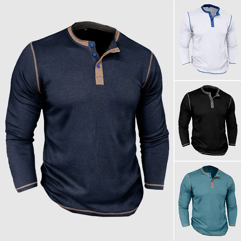 Versatile Slim Fit Long Sleeve Henley Shirt for Men