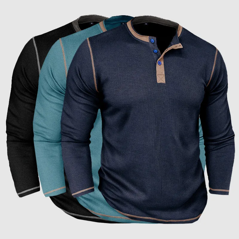 Versatile Slim Fit Long Sleeve Henley Shirt for Men