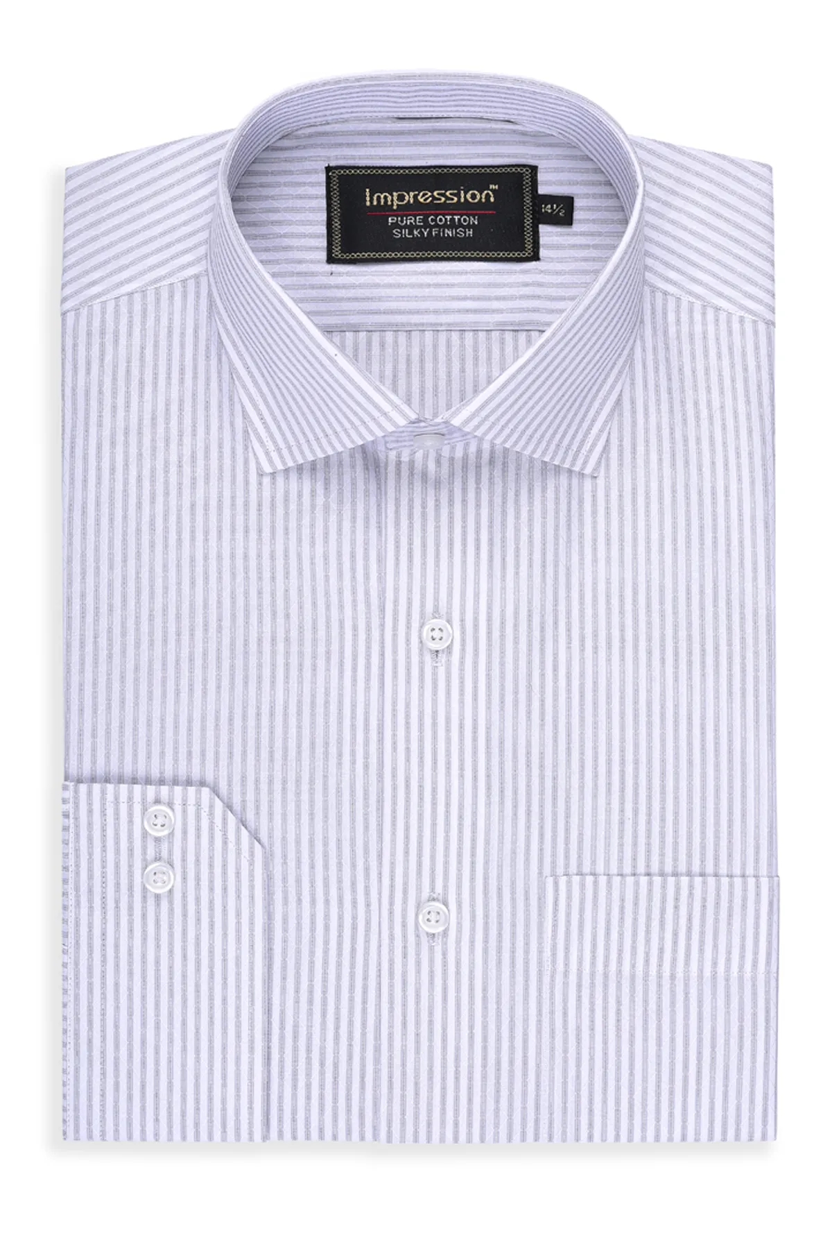 White and Grey  Striped Dress Shirt (silky finish)