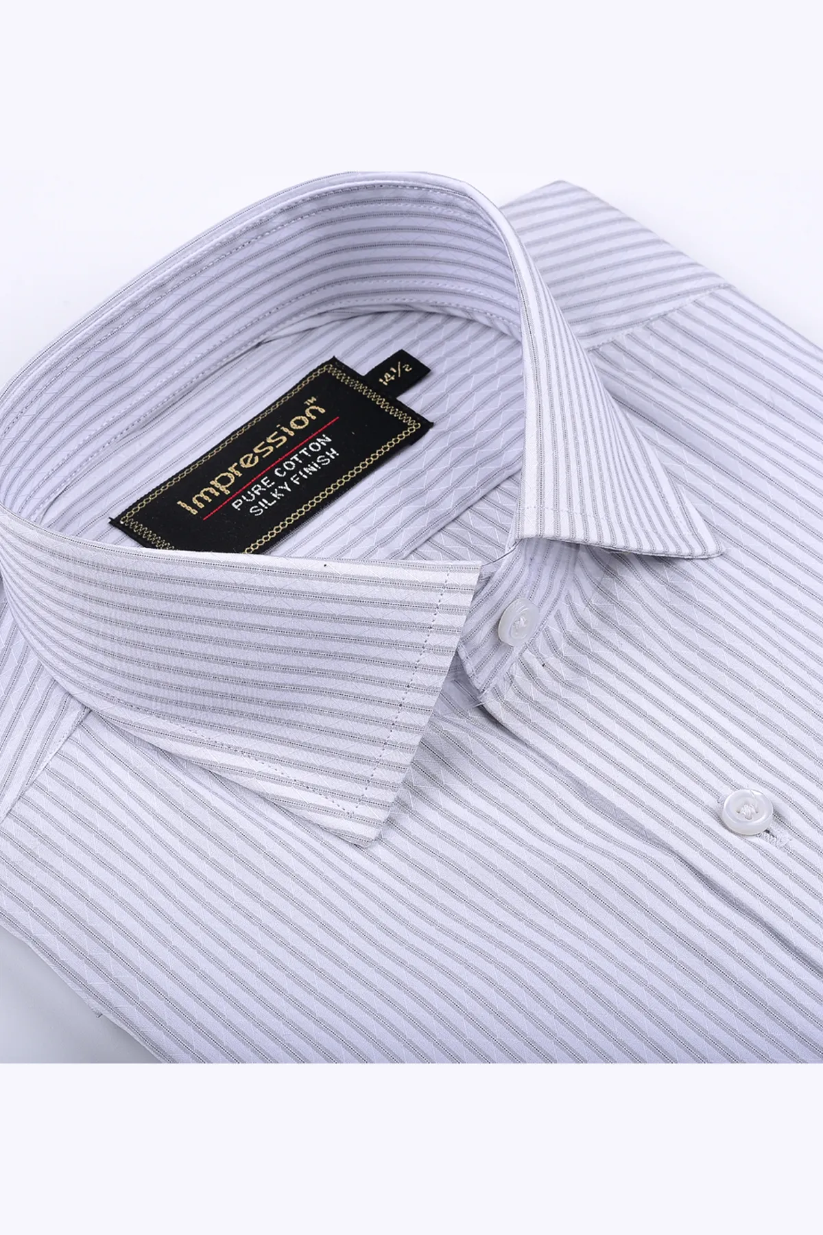 White and Grey  Striped Dress Shirt (silky finish)