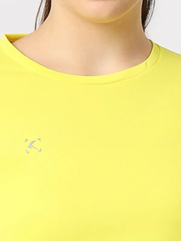 Women Yellow Solid Regular Fit Sports T-Shirt - Ventura Tee-YL