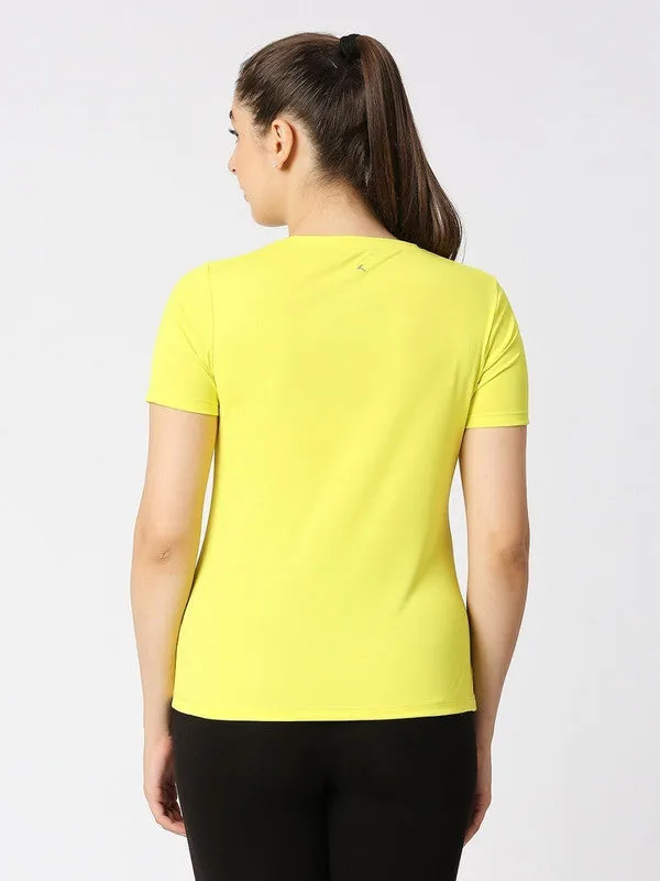 Women Yellow Solid Regular Fit Sports T-Shirt - Ventura Tee-YL