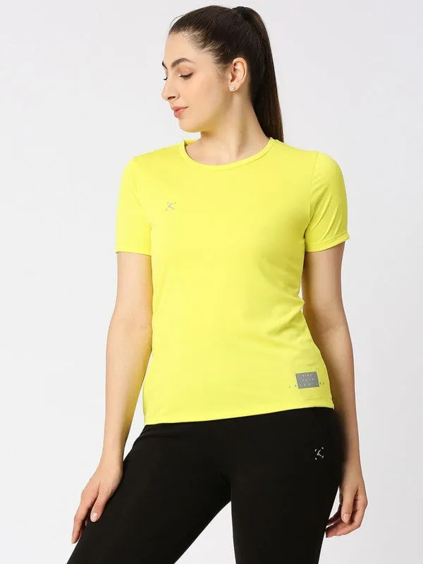 Women Yellow Solid Regular Fit Sports T-Shirt - Ventura Tee-YL
