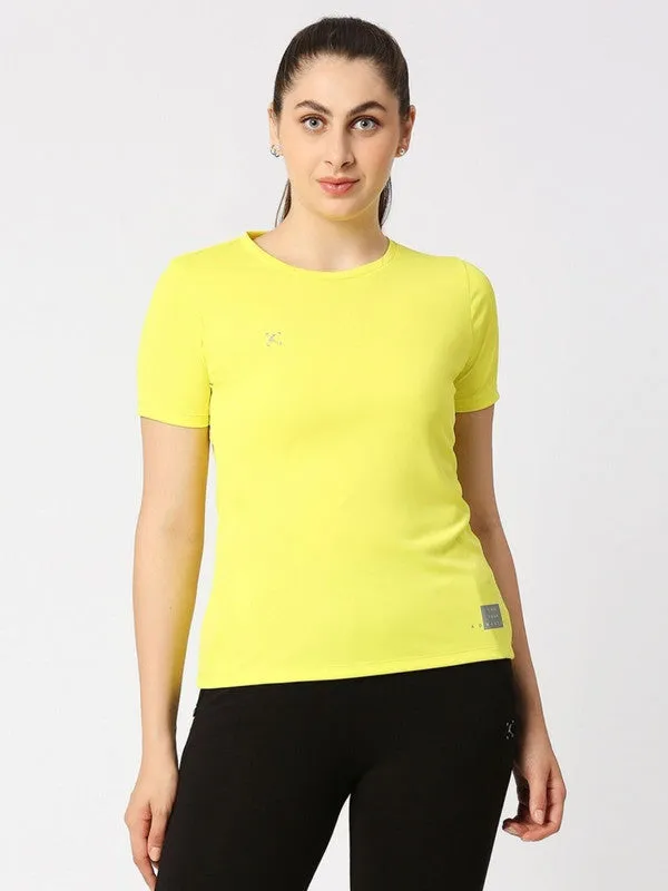 Women Yellow Solid Regular Fit Sports T-Shirt - Ventura Tee-YL