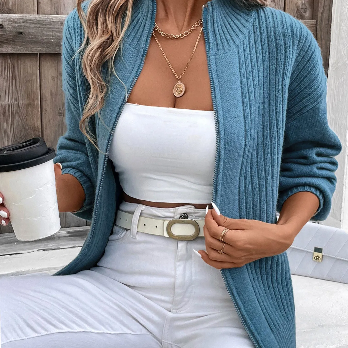 Zip Up Long Sleeve Cardigan