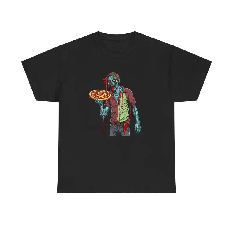 Zombie Eating Pizza Tee with Neat Crew Neck
