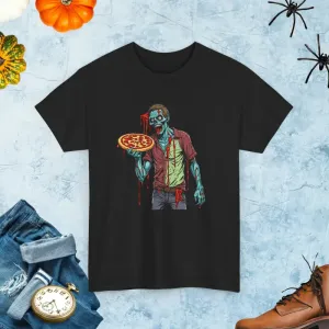 Zombie Eating Pizza Tee with Neat Crew Neck